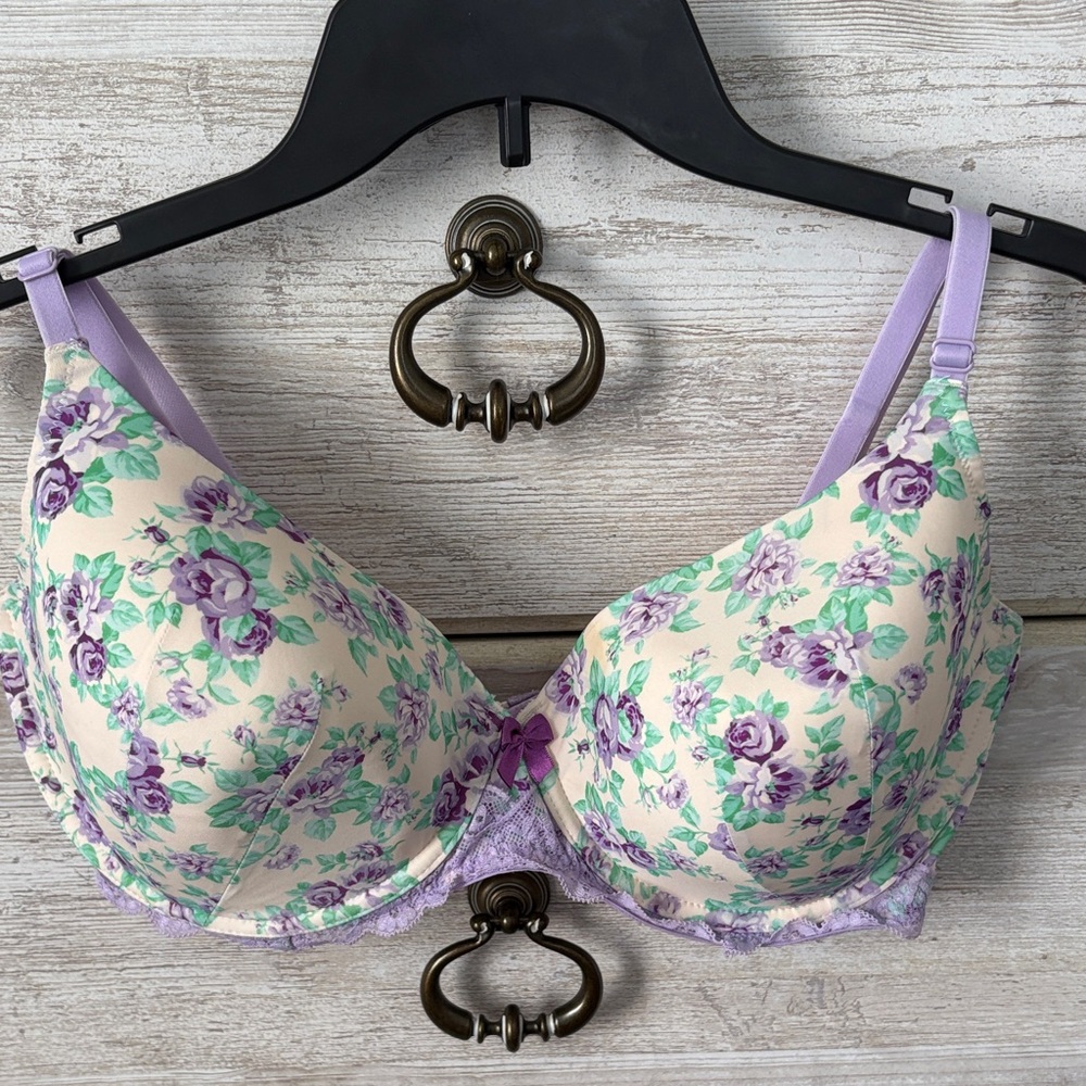 Adore Me Lavender and Cream Floral Bra